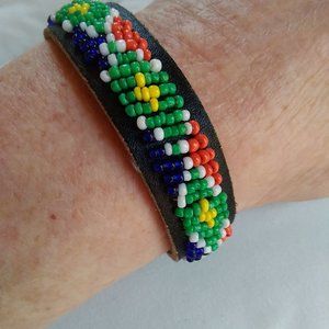 Hand Beaded Leather Bracelet